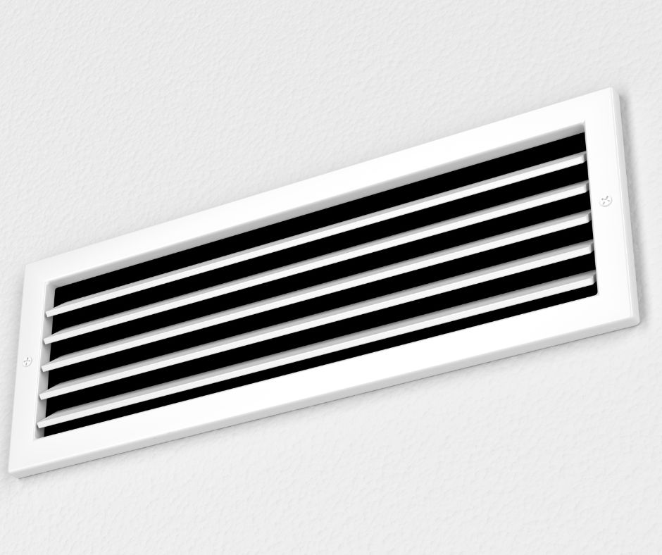 Close-up view of a vent, showcasing its adjustable slats for controlling airflow.